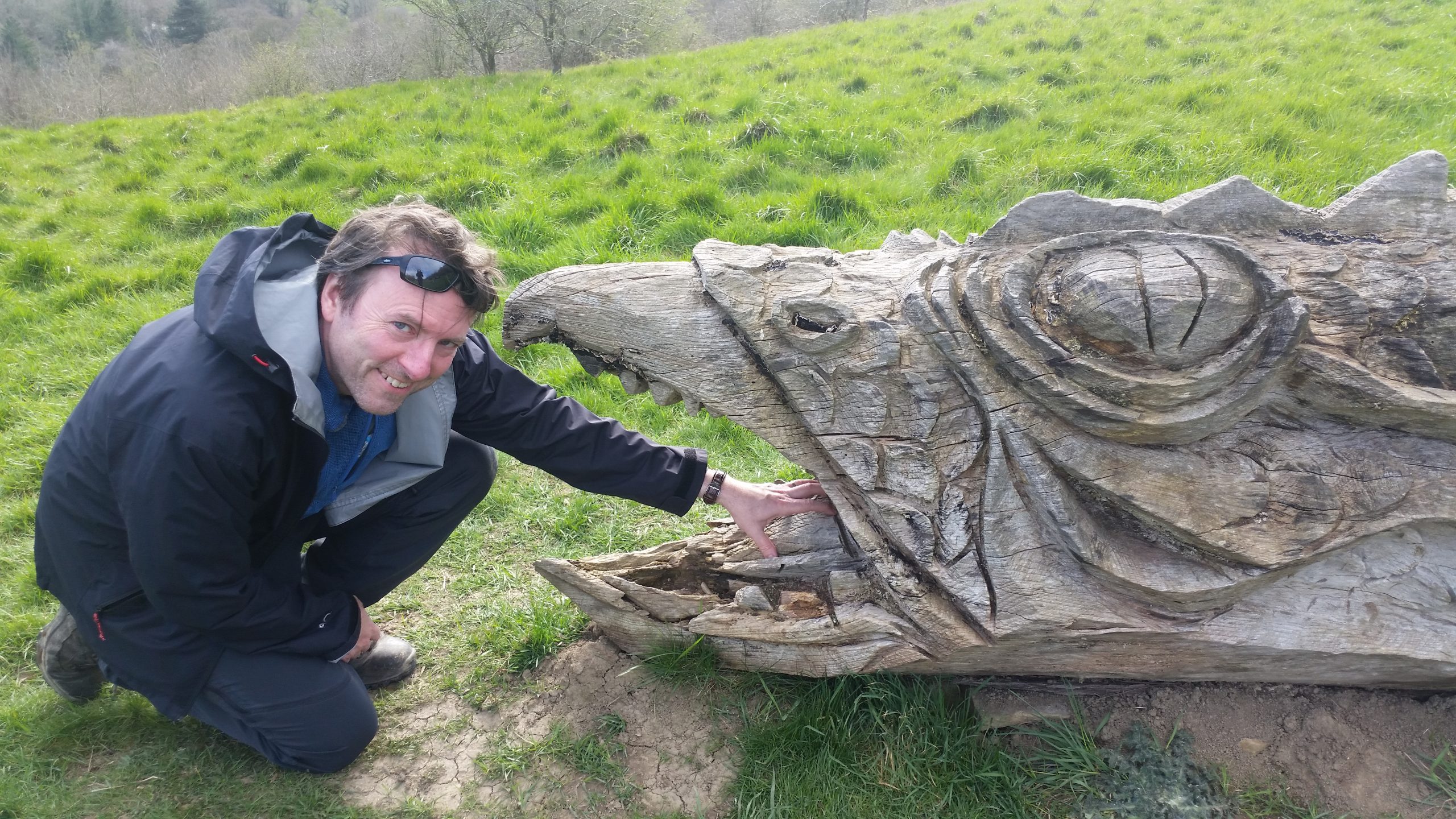 David Clarke with a sculpture of the Wantley Dragon.