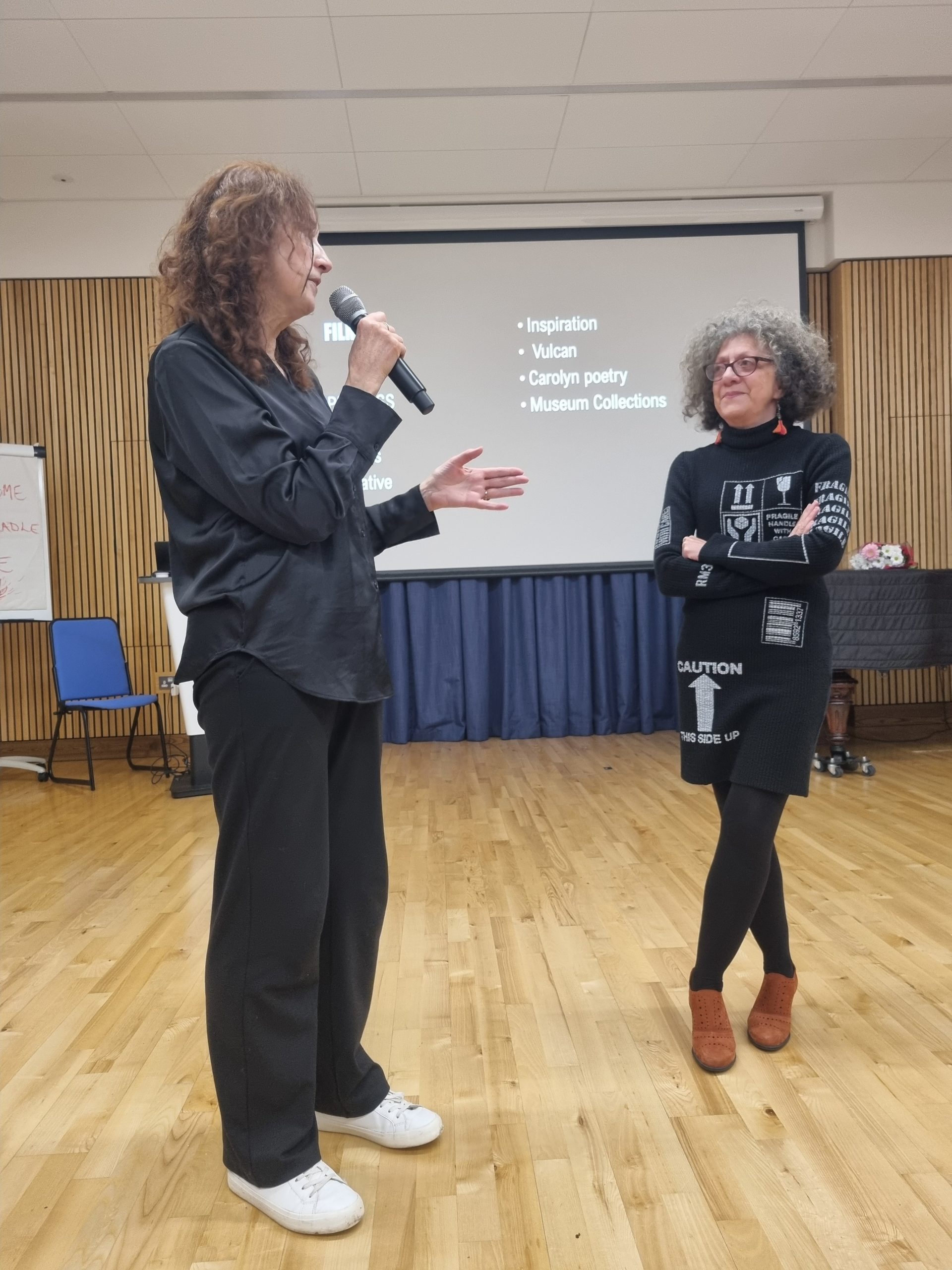 Cradle of Fire's Carolyn Waudby with Diana Scarborough at the Cradle of Fire's multimedia event in Cambridge © Emma Boden2024-11-28 20.16.45