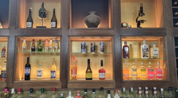 Drinks display in the Griffin Bar at Homerton College, Cambridge © Emma Boden 2024