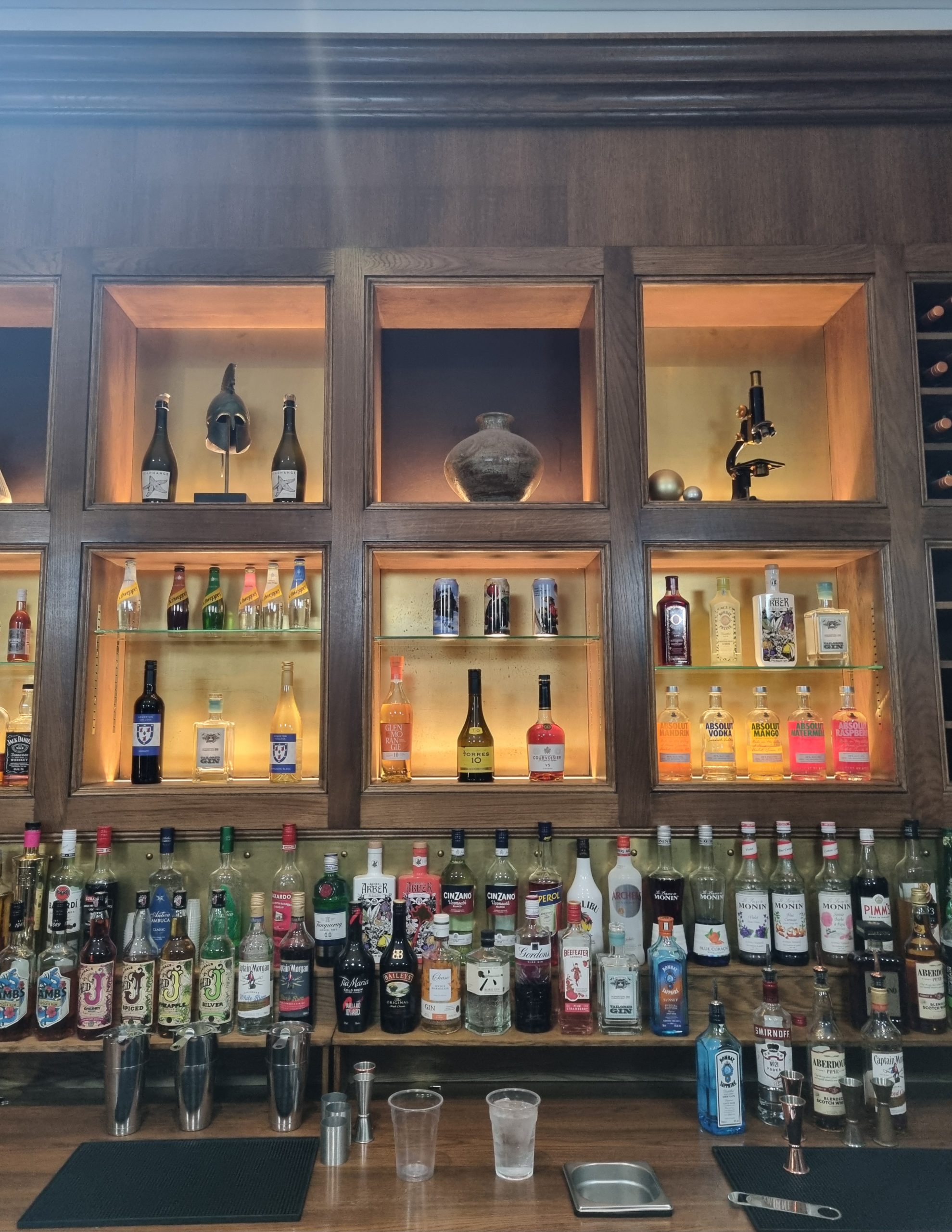 Drinks display in the Griffin Bar at Homerton College, Cambridge © Emma Boden 2024