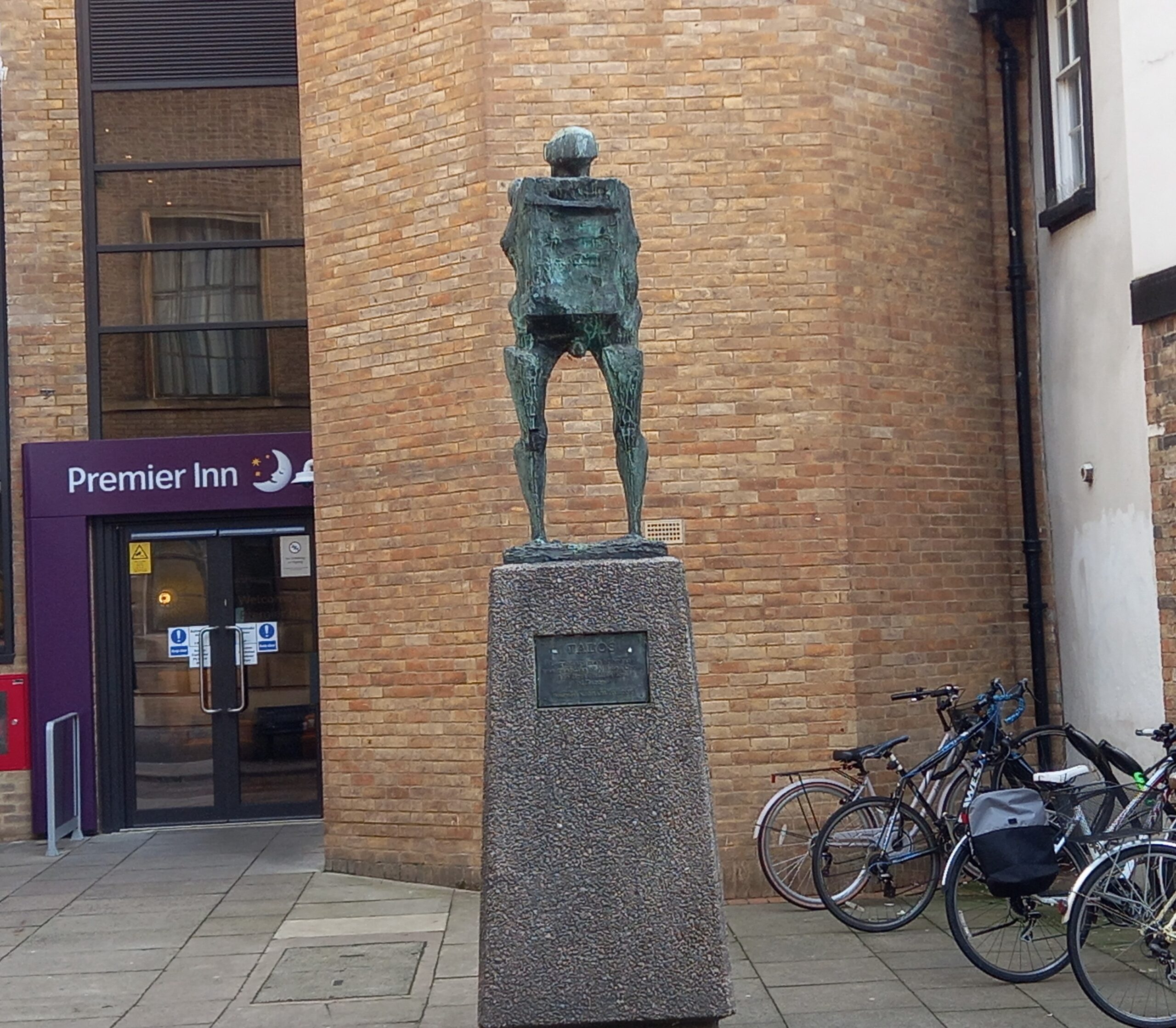 A bronze sculpture by Michael Ayrton of the robot Talos in Cambridge. Photo Credit: David Clarke