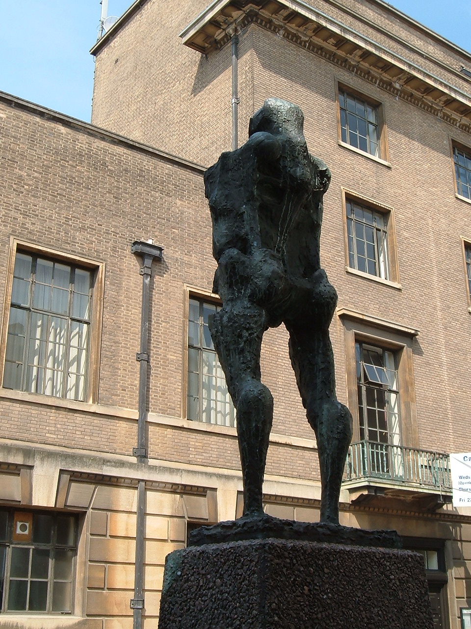 Talos sculpture by Michael Ayrton viewed from behind in Cambridge. Wikicommons image by Dr Zak 2006