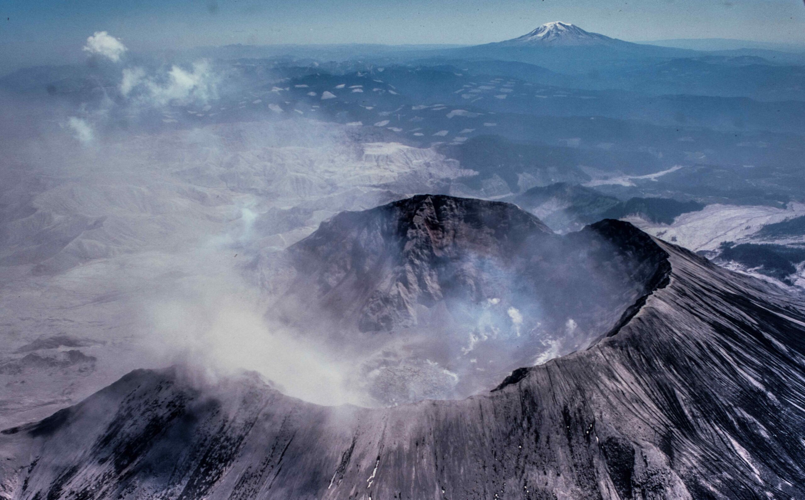 Mount St Helens with Mount Rainier in the background.